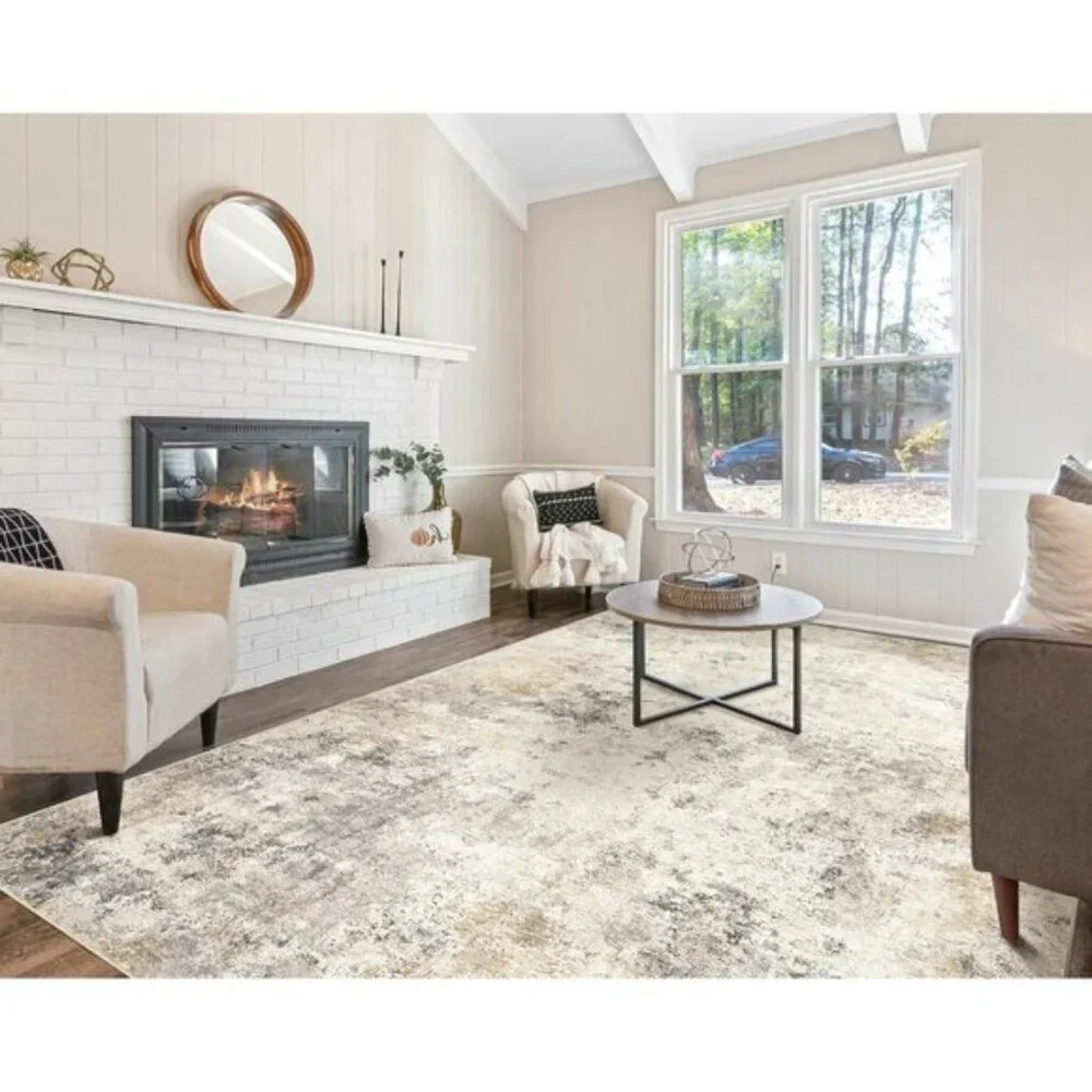 New 5x7 Washable Area Rug, Modern Abstract Non-Slip Carpet for Home Décor